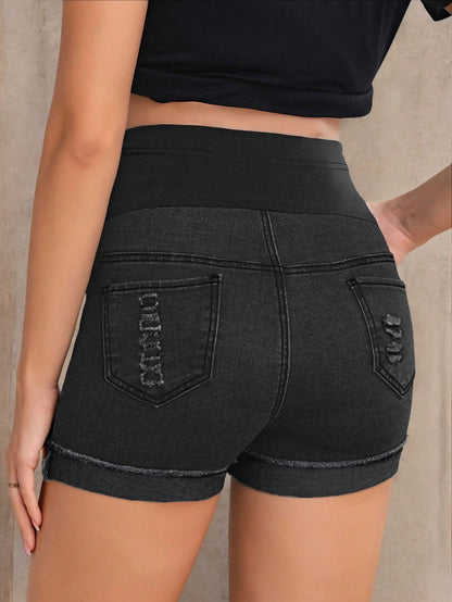 Maternity Casual Washed Distressed Skinny Denim Shorts