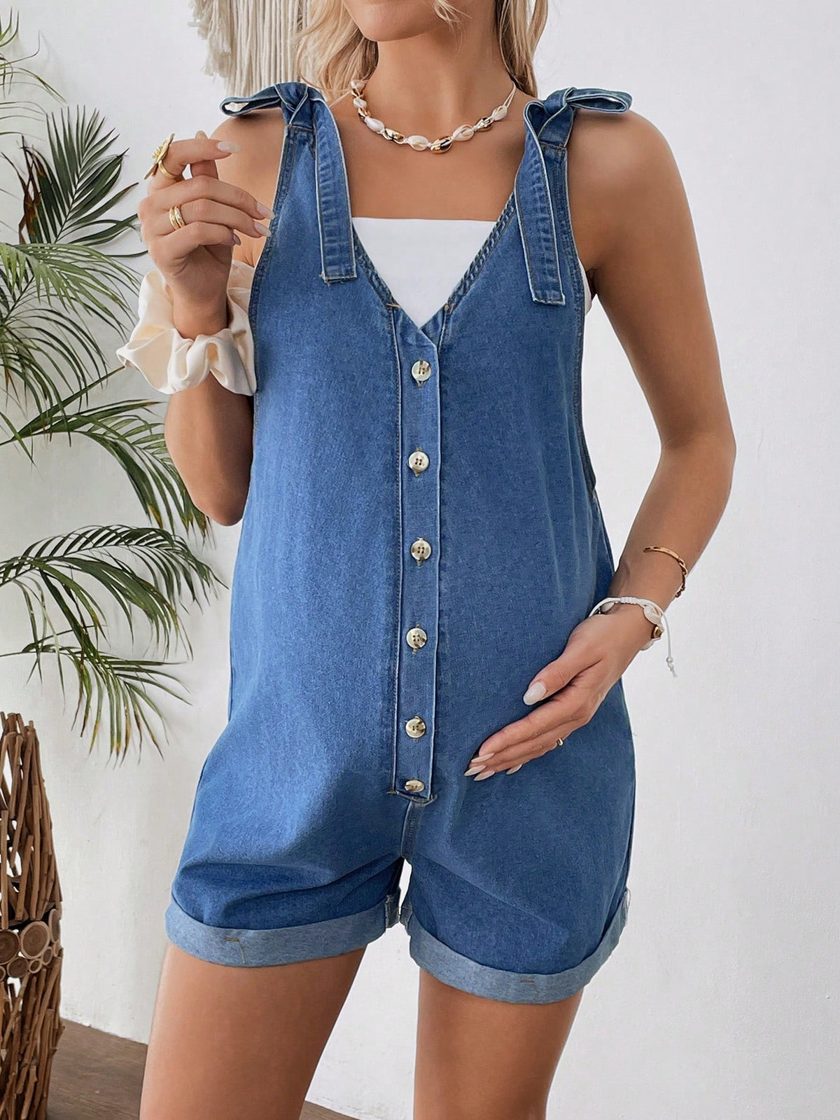 Maternity Cuffed Denim Bib Shorts,Navy Blue,Summer,Casual,Holiday Outfits For Women,Western Cowgirl Rodeo Concert Rave Beach Brunch Nashville Clothes