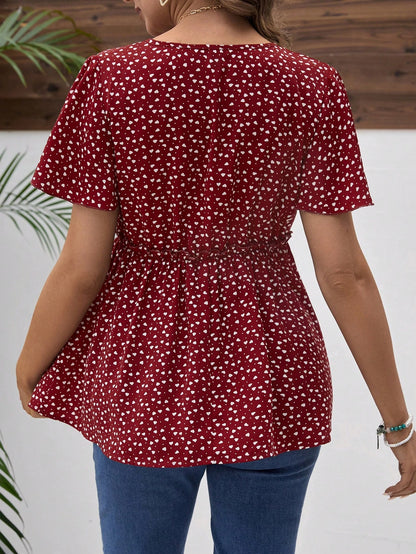 Maternity Nursing Clothes Floral Print V-Neck Shirt