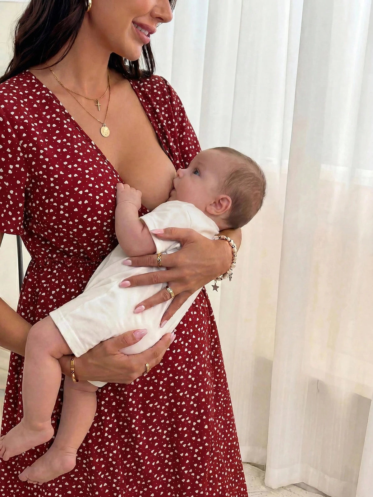 Maternity Nursing Clothes Floral Print V-Neck Shirt