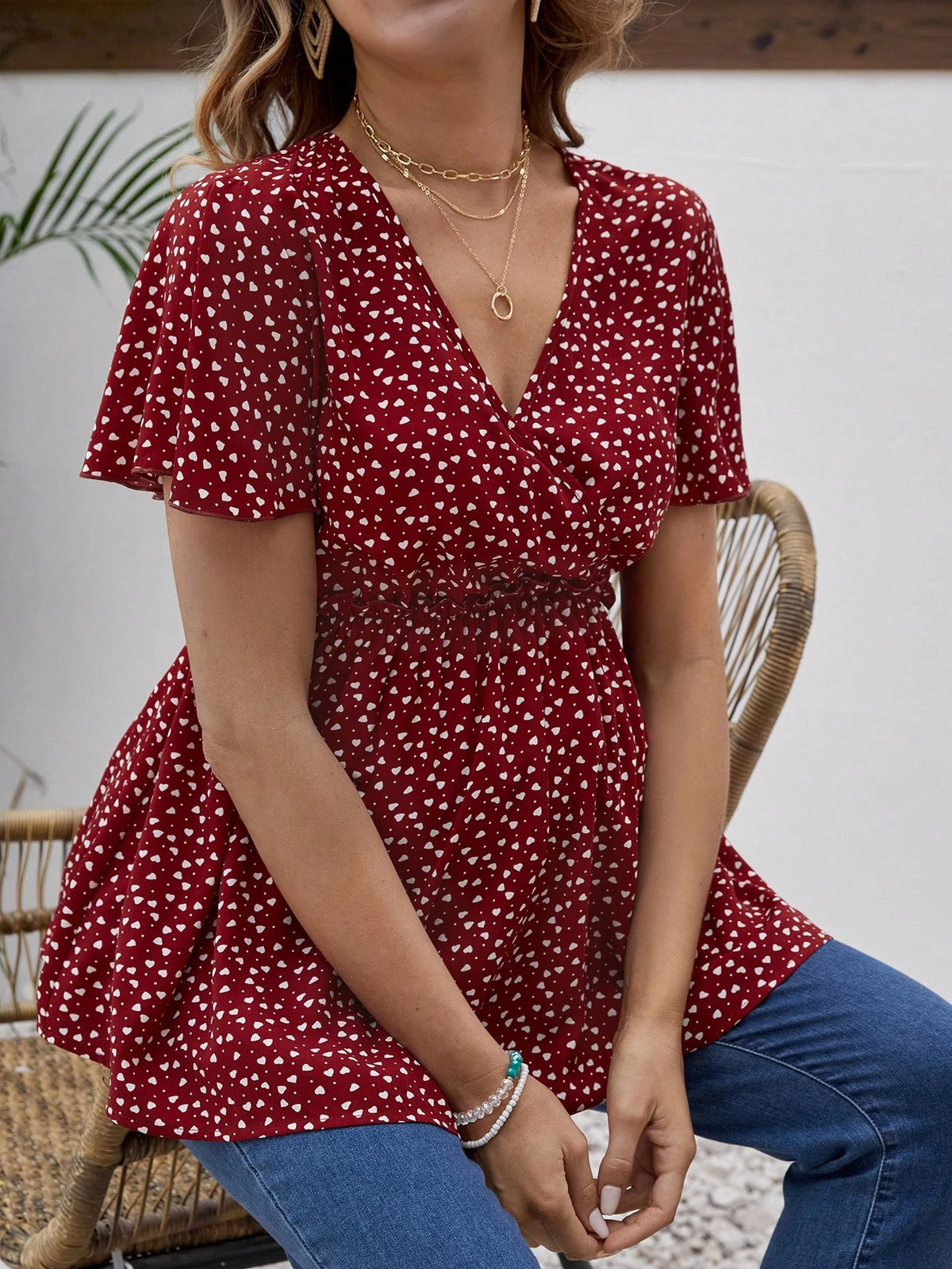 Maternity Nursing Clothes Floral Print V-Neck Shirt