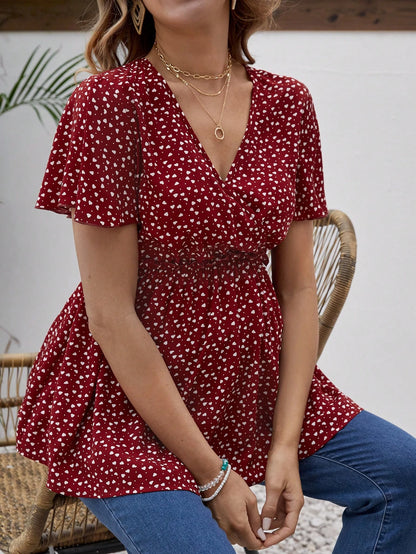 Maternity Nursing Clothes Floral Print V-Neck Shirt