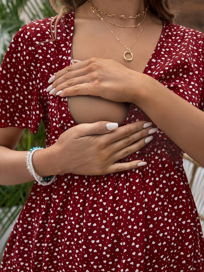 Maternity Nursing Clothes Floral Print V-Neck Shirt