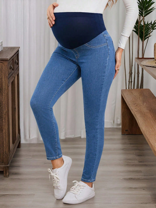 Maternity Solid Color Casual Jeans