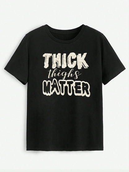 Maweii Plus Size Letter Printed Round Neck Short Sleeve T-Shirt, MATTER Women Graphic Tee Top For Summer