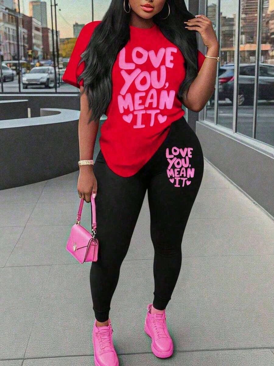 Maweii Plus Size Women Heart Print Shirt Casual Round Neck Short Sleeve Summer Valentine S Day Outdoor Wear Vacation OutfitWomens Aesthetic Letter