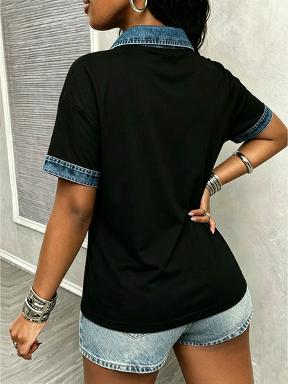 Maweii Women's Casual Lapel Jewelry Print Short Sleeve Top, Suitable For Commuting, Vacation And Daily Wear. Spring/Summer Wear, Casual Fashion Style, Perfect As A Gift For Friends And Family