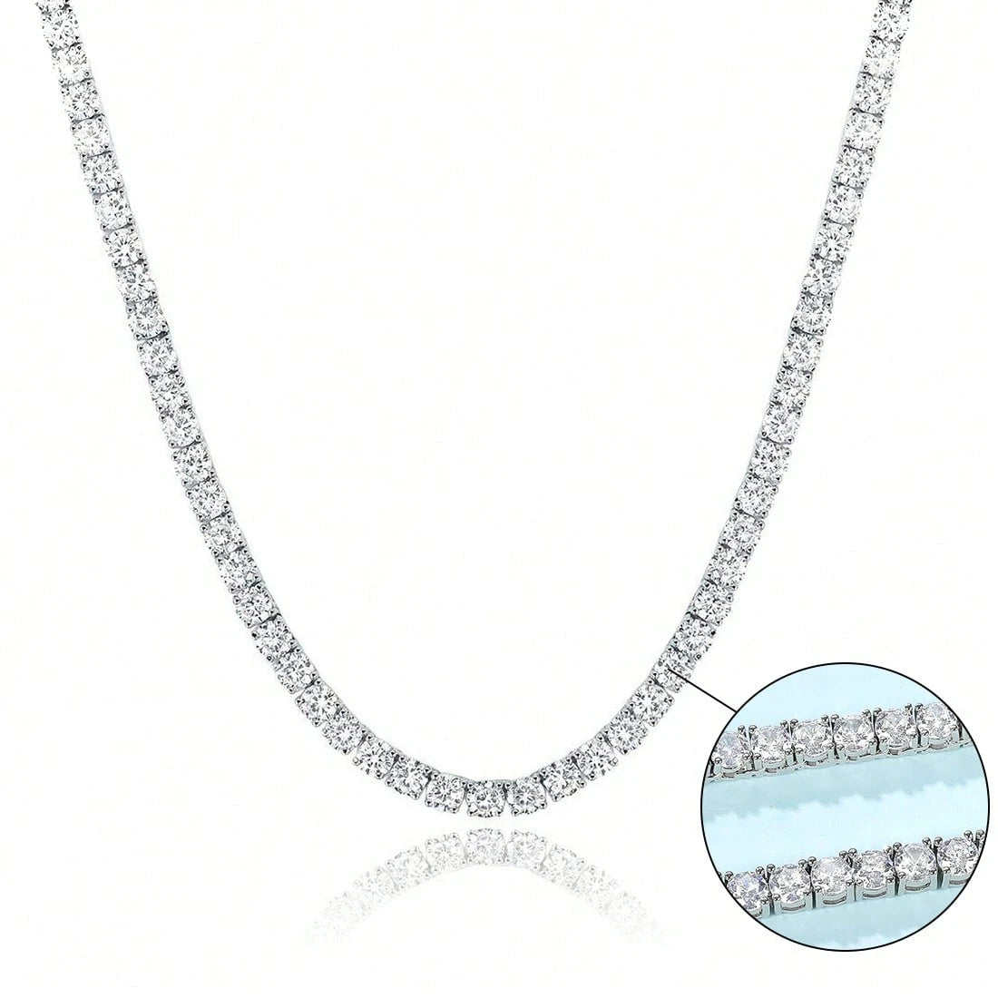 MDFUN 18K White Gold Plated Tennis Necklace| 4.0mm Round Cut Cubic Zirconia Simulated Diamond Tennis Chain, Unisex