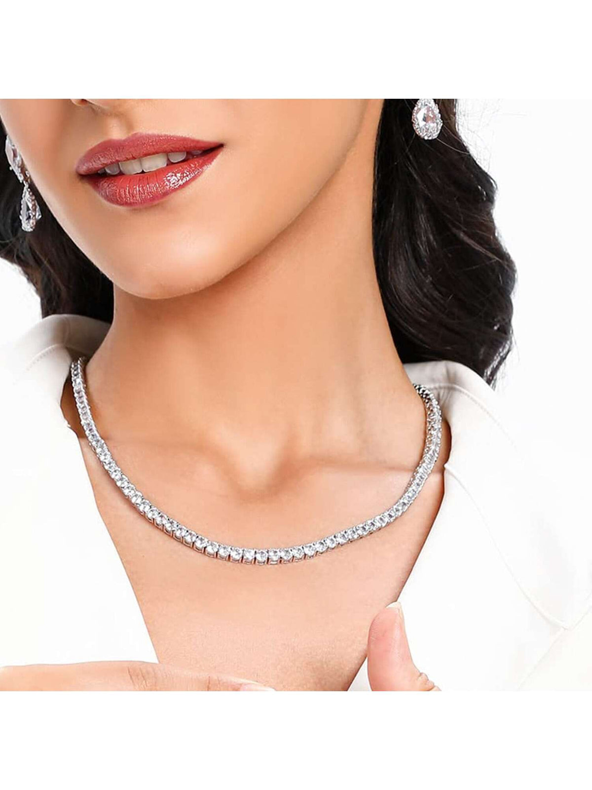 MDFUN 18K White Gold Plated Tennis Necklace| 4.0mm Round Cut Cubic Zirconia Simulated Diamond Tennis Chain, Unisex