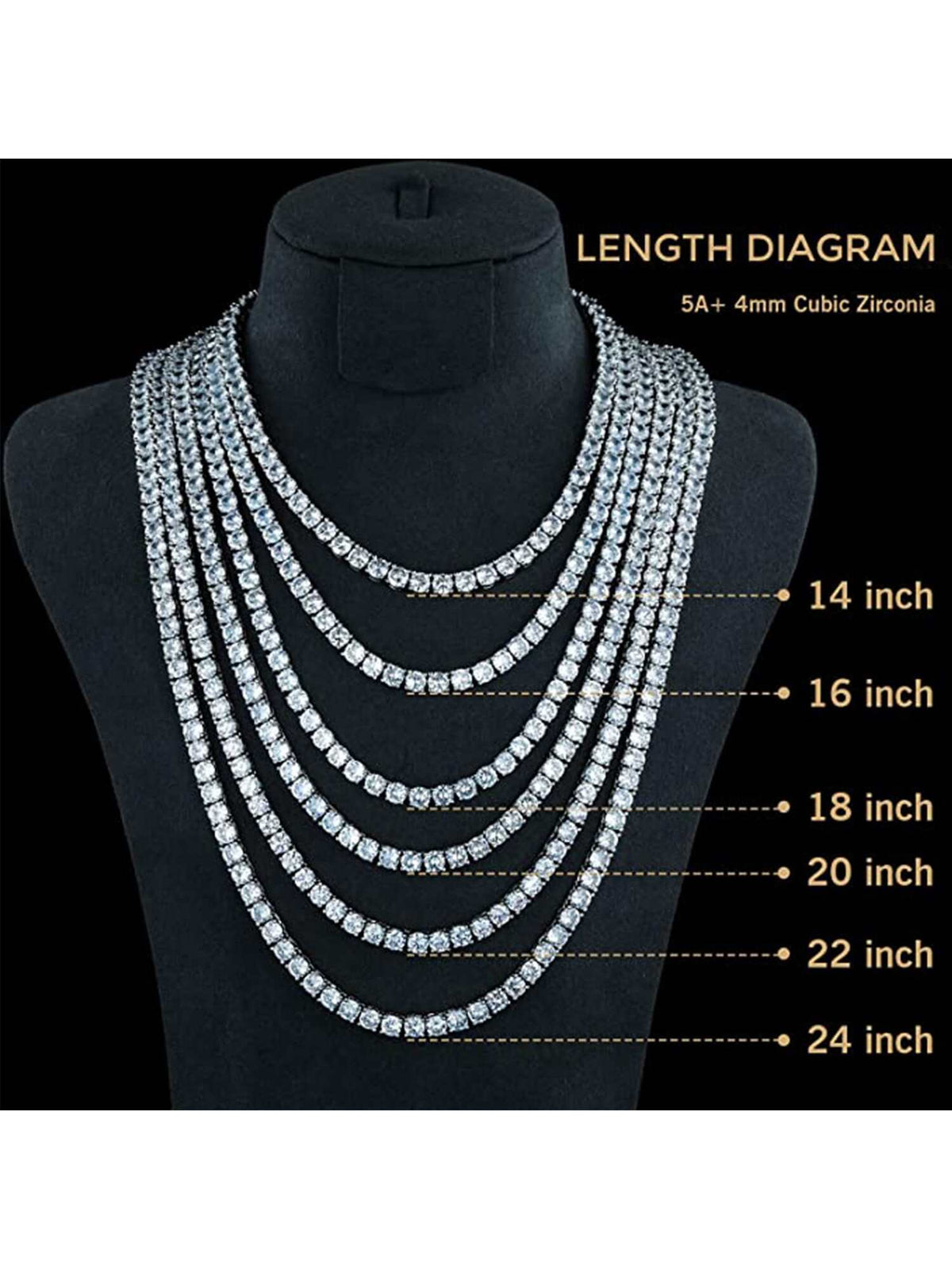 MDFUN 18K White Gold Plated Tennis Necklace| 4.0mm Round Cut Cubic Zirconia Simulated Diamond Tennis Chain, Unisex
