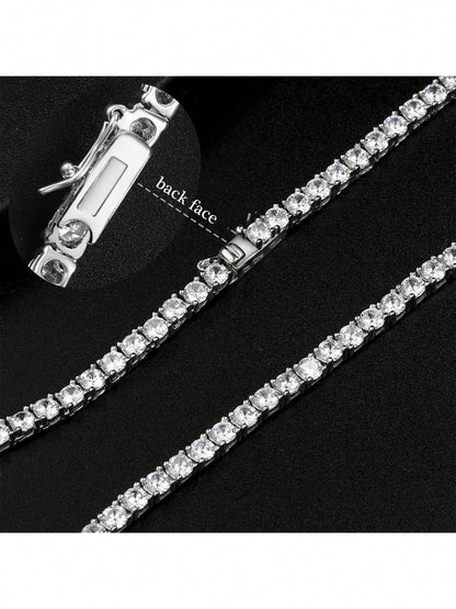 MDFUN 18K White Gold Plated Tennis Necklace| 4.0mm Round Cut Cubic Zirconia Simulated Diamond Tennis Chain, Unisex