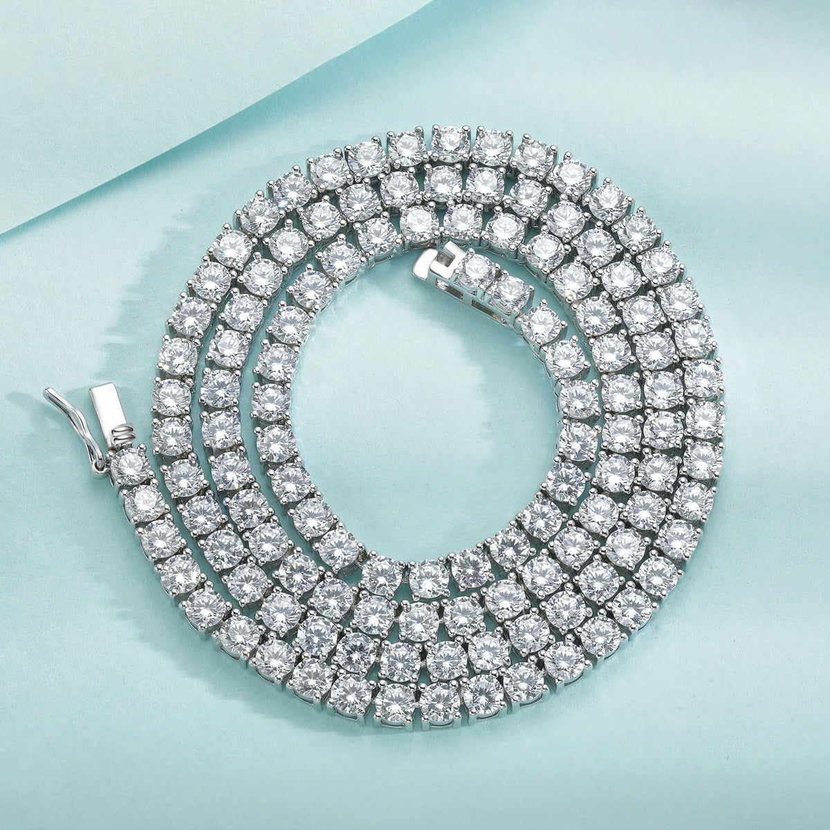 MDFUN 18K White Gold Plated Tennis Necklace| 4.0mm Round Cut Cubic Zirconia Simulated Diamond Tennis Chain, Unisex