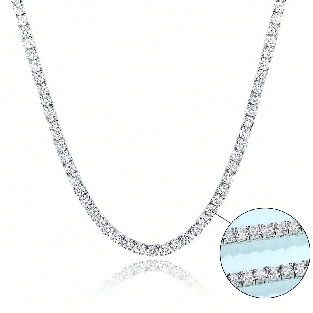 MDFUN 18K White Gold Plated Tennis Necklace| 4.0mm Round Cut Cubic Zirconia Simulated Diamond Tennis Chain, Unisex