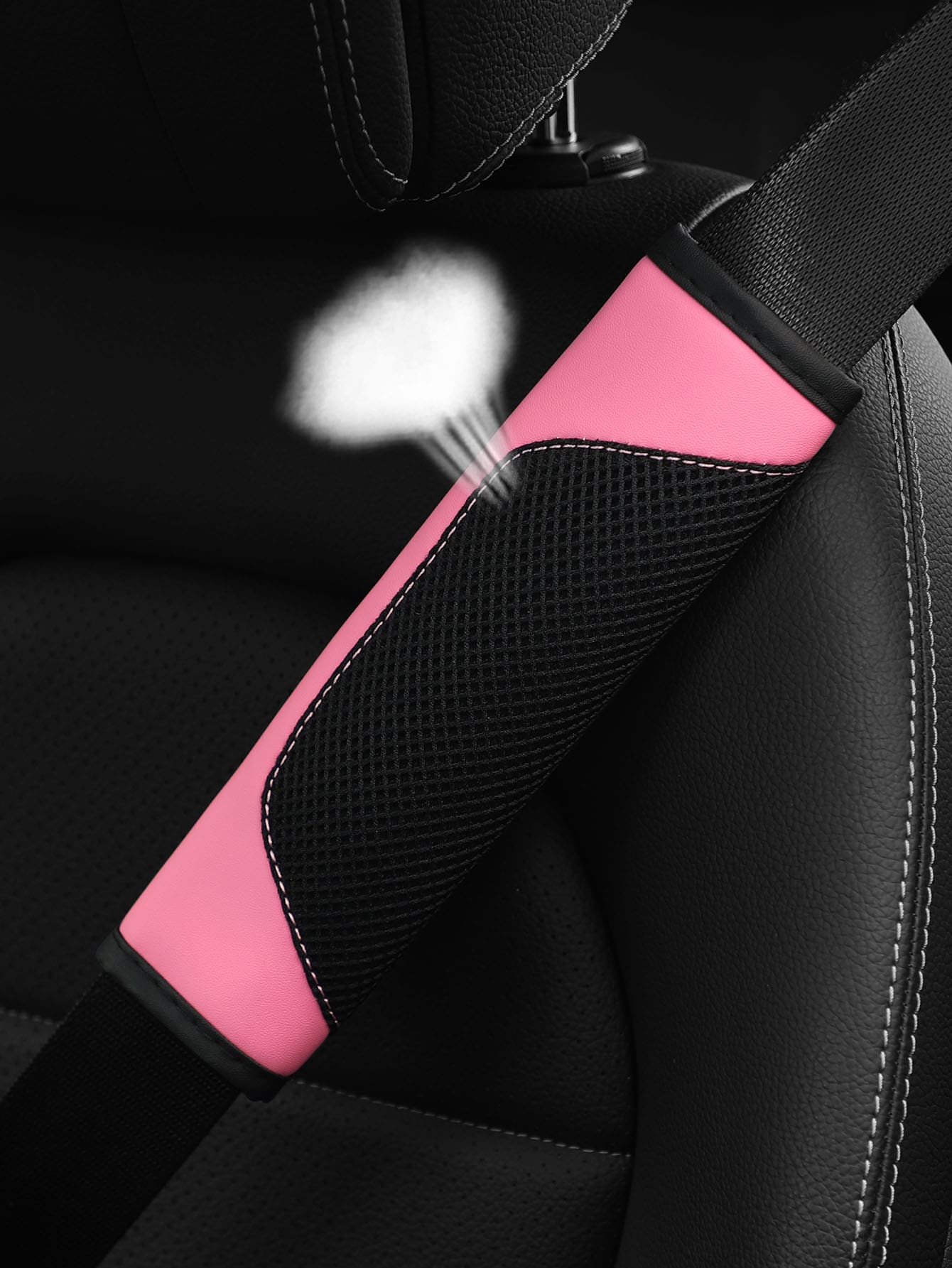 MEIKAXIU 1pc 3d Breathable Skin-Touch Pu Leather Seat Belt Shoulder Pad, Pressure Relief & Comfortable, Automotive Accessories For Women