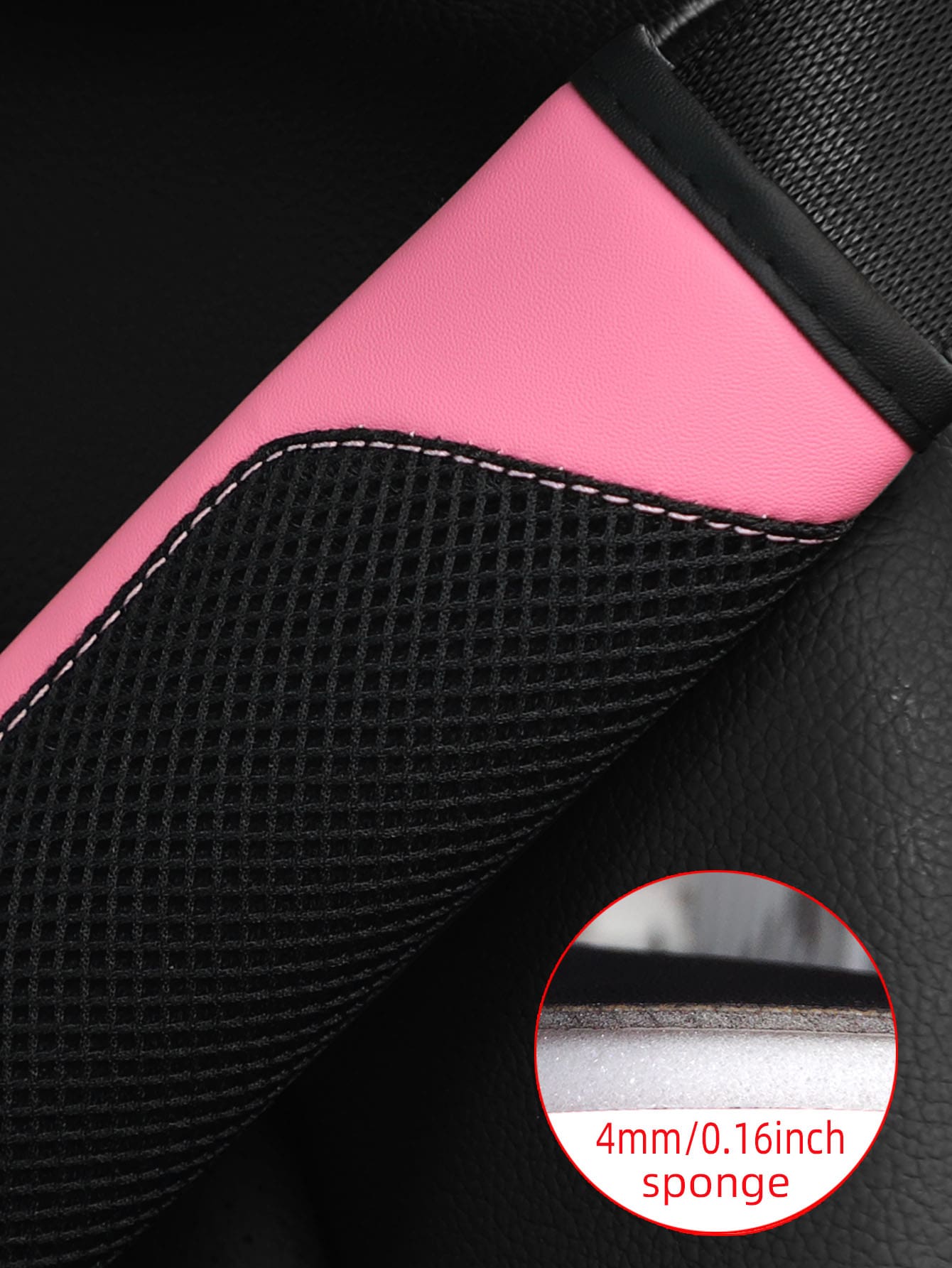 MEIKAXIU 1pc 3d Breathable Skin-Touch Pu Leather Seat Belt Shoulder Pad, Pressure Relief & Comfortable, Automotive Accessories For Women