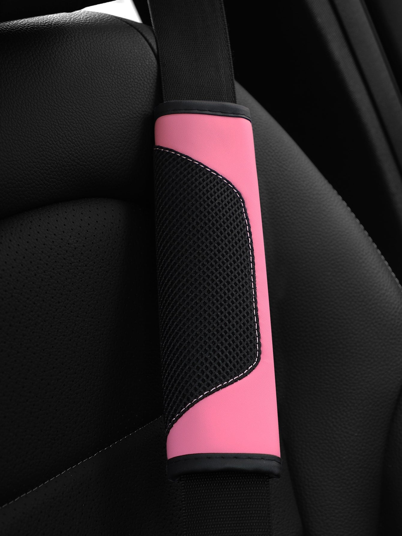 MEIKAXIU 1pc 3d Breathable Skin-Touch Pu Leather Seat Belt Shoulder Pad, Pressure Relief & Comfortable, Automotive Accessories For Women