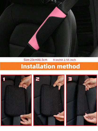 MEIKAXIU 1pc 3d Breathable Skin-Touch Pu Leather Seat Belt Shoulder Pad, Pressure Relief & Comfortable, Automotive Accessories For Women