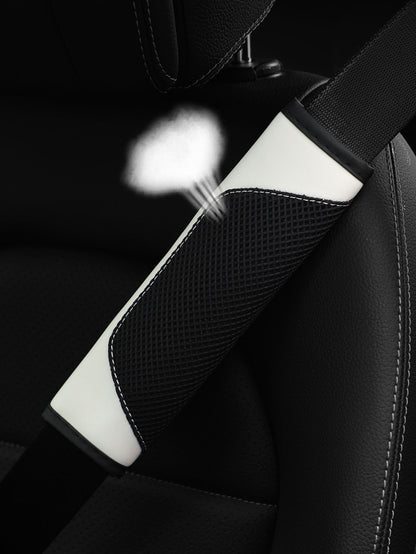 MEIKAXIU 1pc 3d Breathable Skin-Touch Pu Leather Seat Belt Shoulder Pad, Pressure Relief & Comfortable, Automotive Accessories For Women