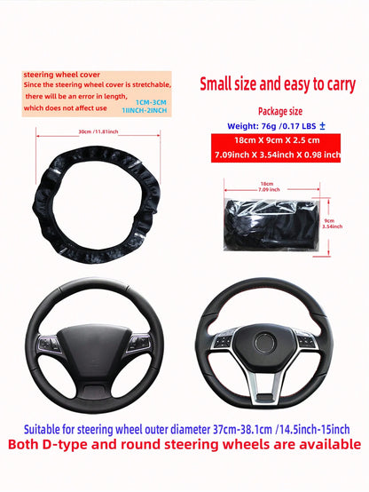 MEIKAXIU 1pc 3D Weaving PU Leather Metal Racing Style Steering Wheel Cover Without Inner Ring, Suitable For 14.5-15 Inch Car Interior Decoration
