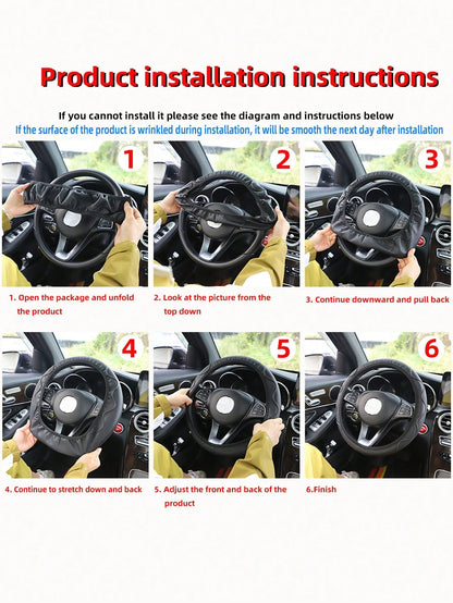 MEIKAXIU 1pc 3D Weaving PU Leather Metal Racing Style Steering Wheel Cover Without Inner Ring, Suitable For 14.5-15 Inch Car Interior Decoration