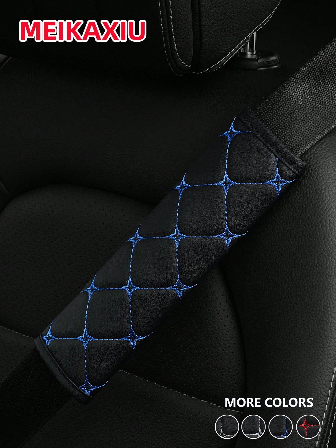 MEIKAXIU 1pc PU Leather Plaid Embroidered Car Belt Cover, Comfortable Seat Belt Shoulder Pad, Universal For Car, Truck, SUV, 4 Seasons Use For Men And Women,Car Accessories
