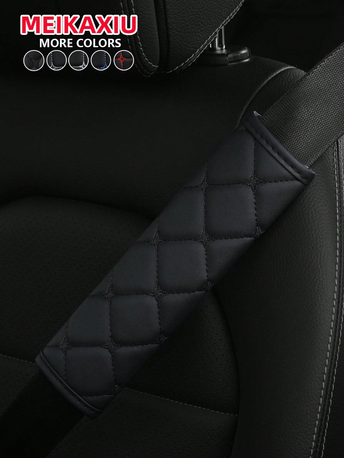 MEIKAXIU 1pc PU Leather Plaid Embroidered Car Belt Cover, Comfortable Seat Belt Shoulder Pad, Universal For Car, Truck, SUV, 4 Seasons Use For Men And Women,Car Accessories