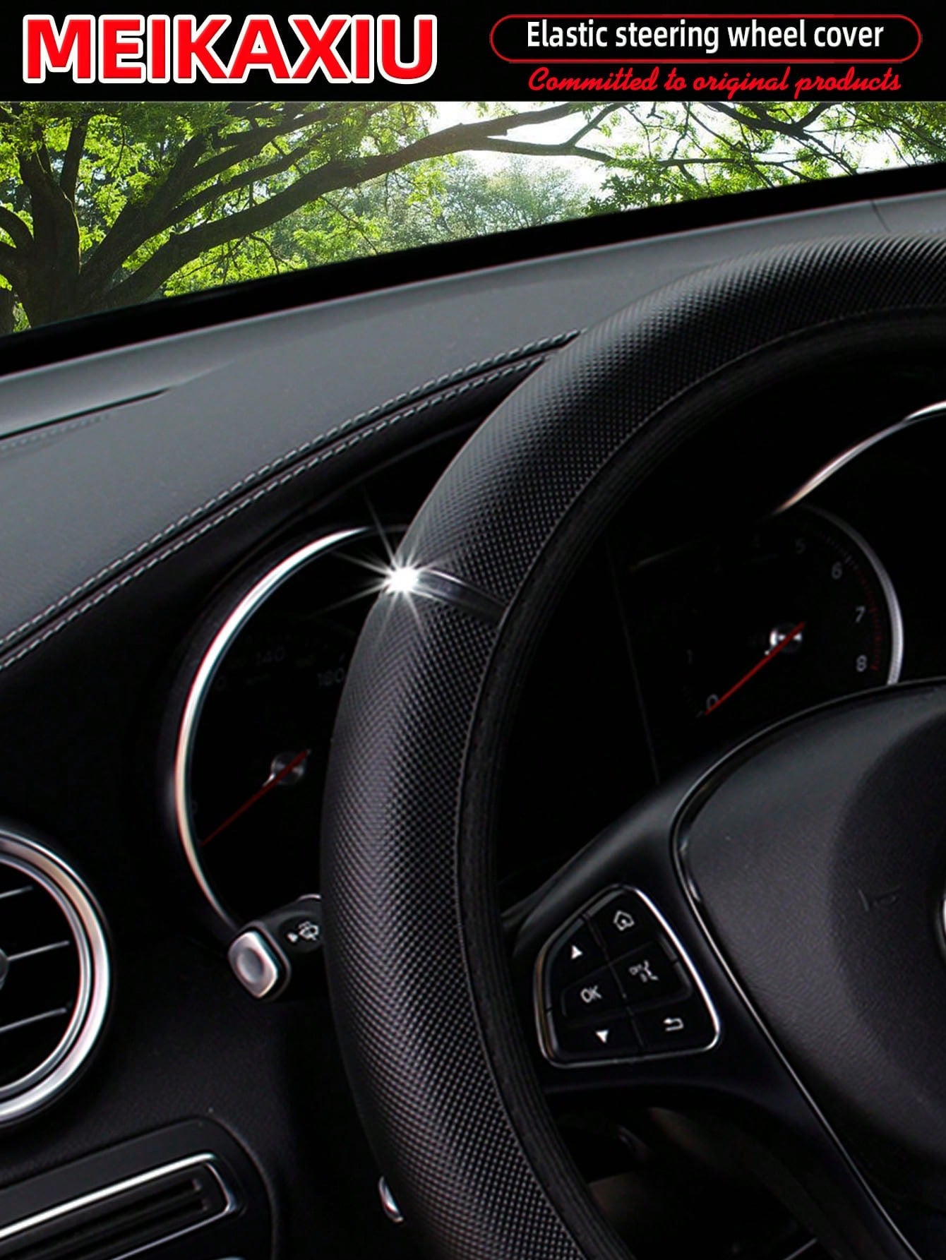 MEIKAXIU 1pc Shiny Metallic PU Leather Steering Wheel Cover, Fits 14.5-15 Inch Car Accessories