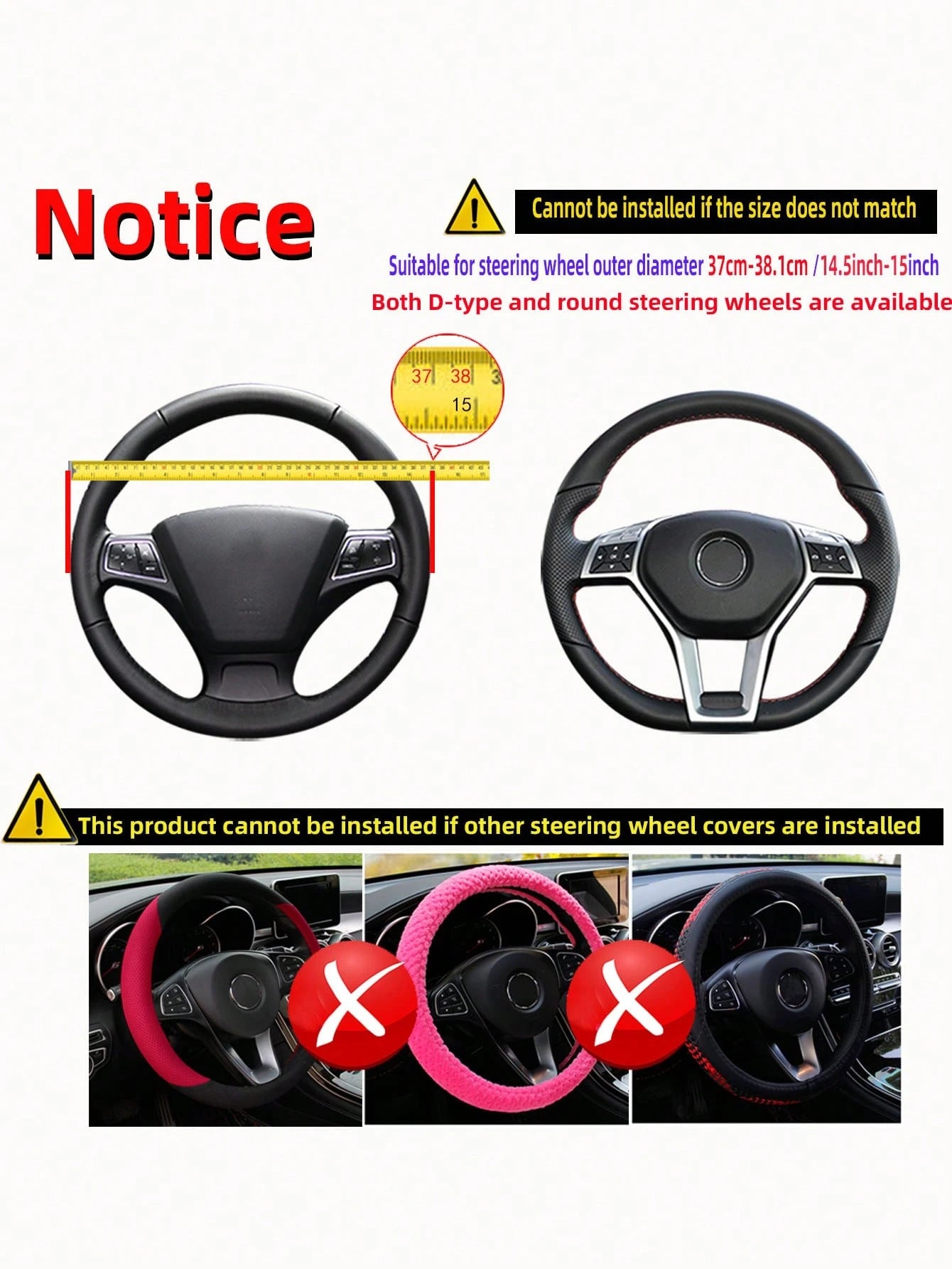 MEIKAXIU 1pc Shiny Metallic PU Leather Steering Wheel Cover, Fits 14.5-15 Inch Car Accessories