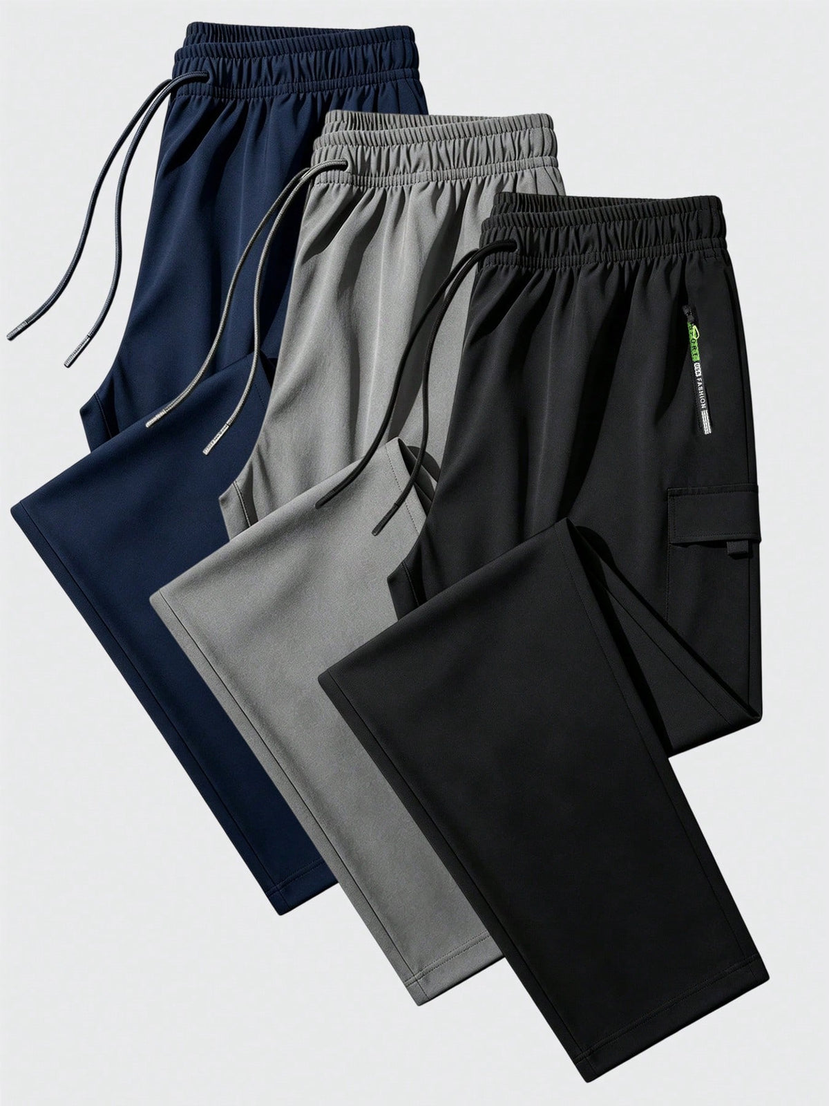 Men's Casual Loose Cargo Joggers, Black Elastic Waist Drawstring Streetwear Pants With Cargo Pockets Sports