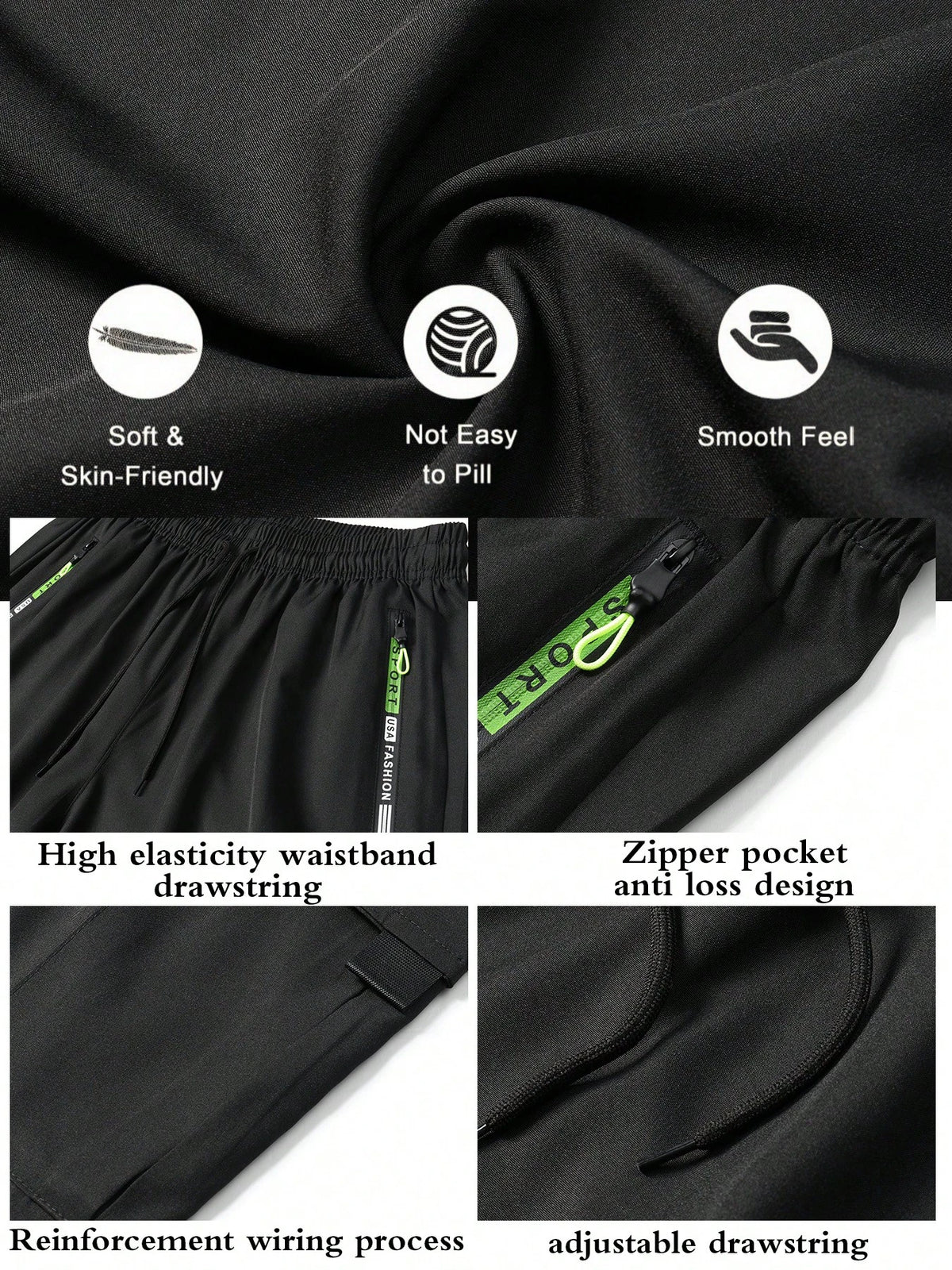 Men's Casual Loose Cargo Joggers, Black Elastic Waist Drawstring Streetwear Pants With Cargo Pockets Sports
