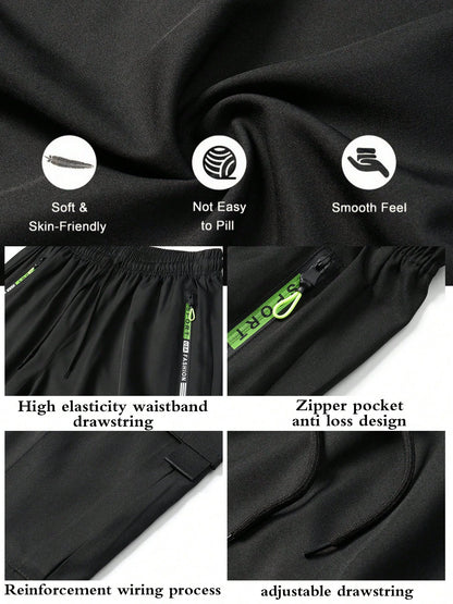 Men's Casual Loose Cargo Joggers, Black Elastic Waist Drawstring Streetwear Pants With Cargo Pockets Sports