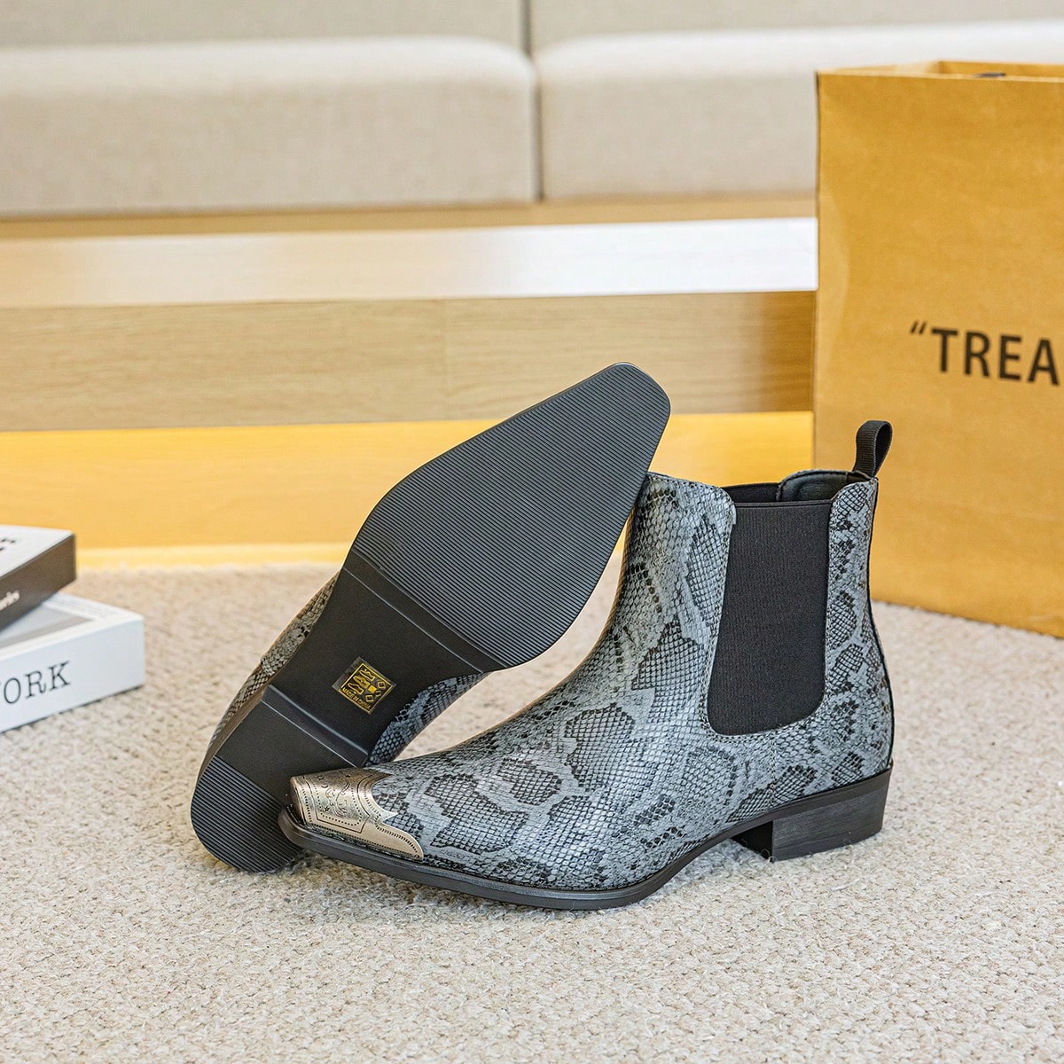 Men's Fashion Chelsea Boots, Cowboy Boots, Western Boots, Short Boots. Low Heel, Elastic Waistband. Stylish For Streetwear, Parties, Weddings, And Business. Christmas, Father's Day, Holiday Gifts.