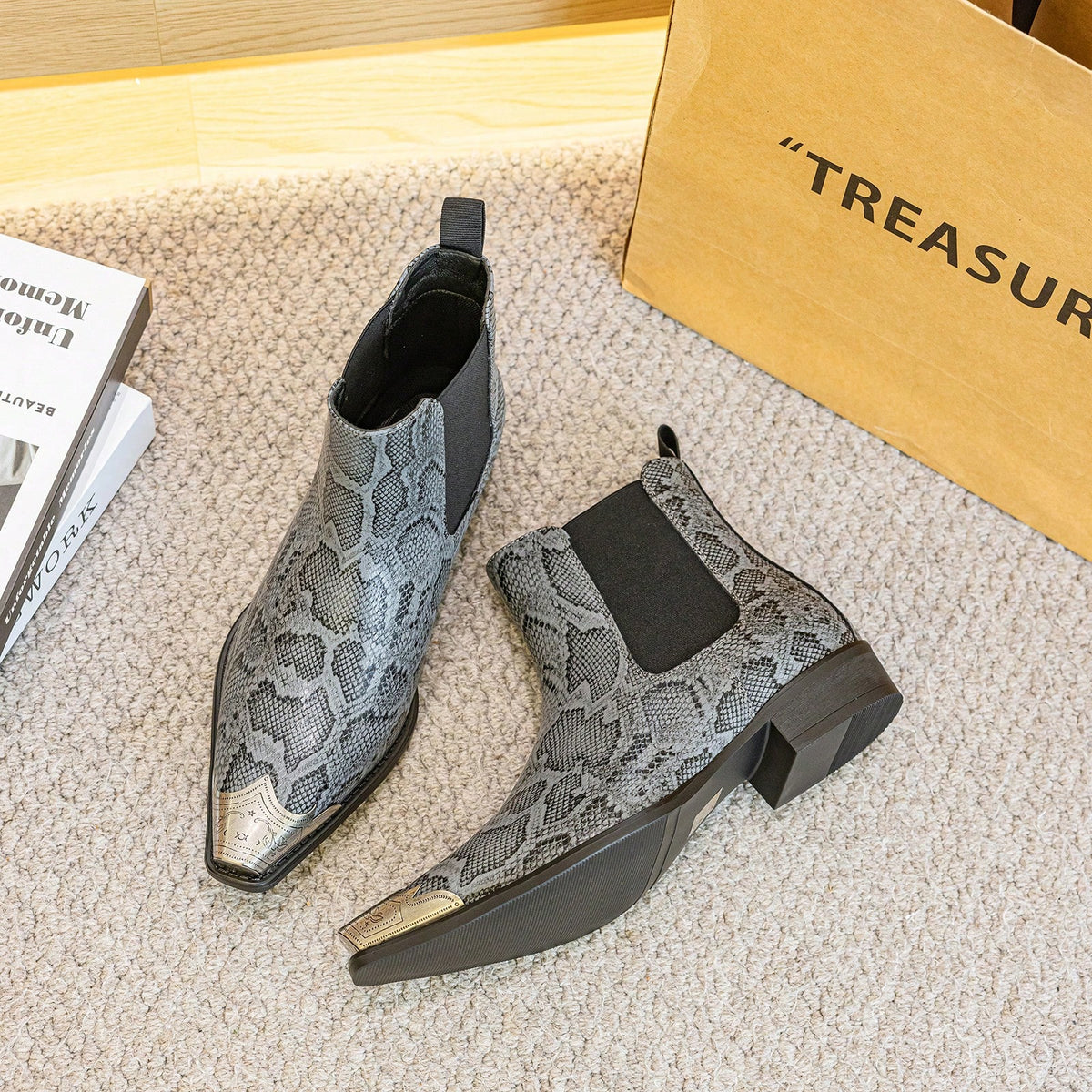 Men's Fashion Chelsea Boots, Cowboy Boots, Western Boots, Short Boots. Low Heel, Elastic Waistband. Stylish For Streetwear, Parties, Weddings, And Business. Christmas, Father's Day, Holiday Gifts.