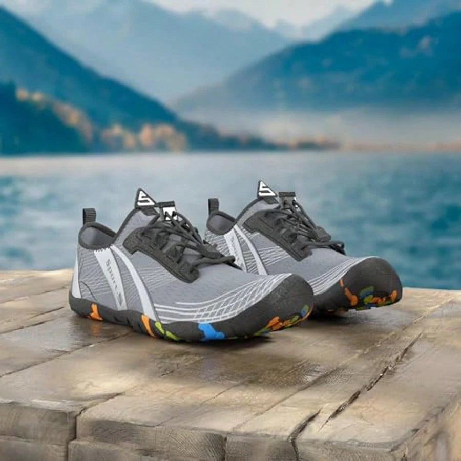Men's Water Shoes, Quick-Dry Breathable Aqua Socks, Lightweight Non-Slip Beach Shoes For Water Sports, Surfing, Yoga & Daily Walking,Light Gray