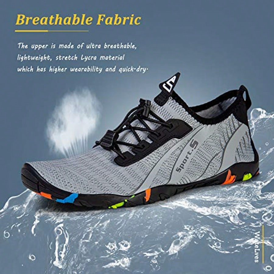 Men's Water Shoes, Quick-Dry Breathable Aqua Socks, Lightweight Non-Slip Beach Shoes For Water Sports, Surfing, Yoga & Daily Walking,Light Gray