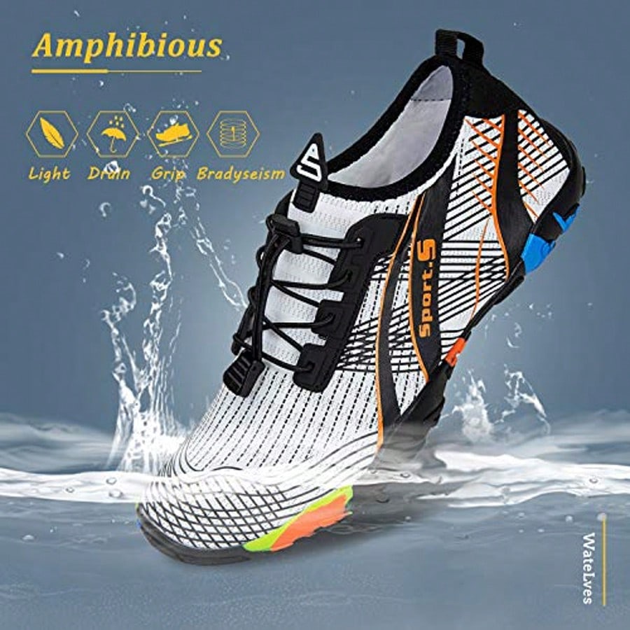 Men's Water Shoes, Quick-Dry Breathable Aqua Socks, Lightweight Non-Slip Beach Shoes For Water Sports, Surfing, Yoga & Daily Walking,Light Gray