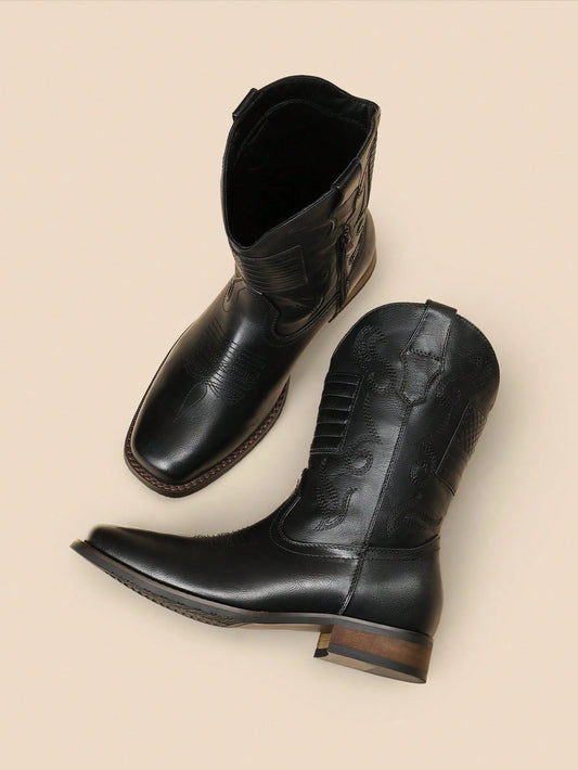 Men's Western Cowboy Boots European And American Style High-Top Leather Boots