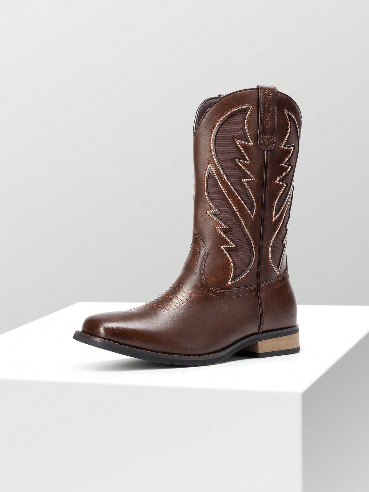 Men's Western Premium Leather Cowboy Boots Square Toe Pull On Embroidered Design All Seasons Comfort,Durable Leather Retro Short Boot Country Chic