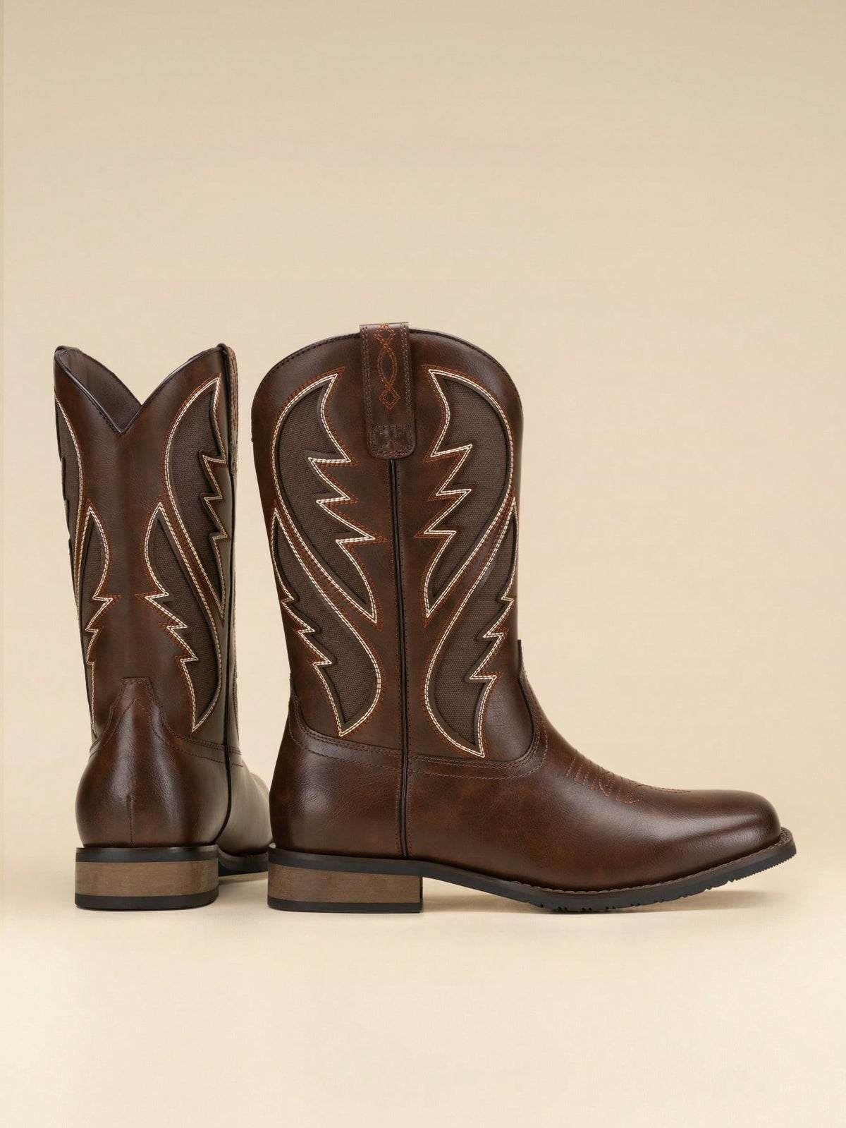Men's Western Premium Leather Cowboy Boots Square Toe Pull On Embroidered Design All Seasons Comfort,Durable Leather Retro Short Boot Country Chic