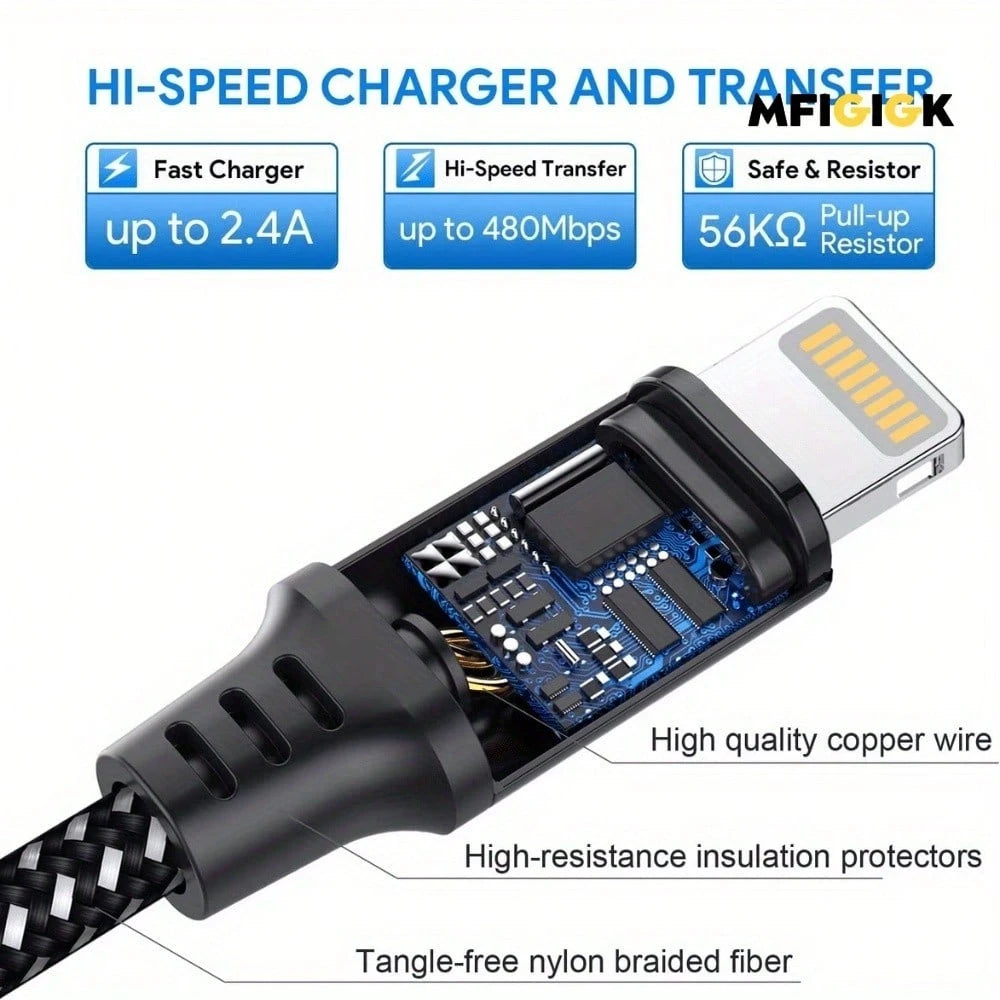 MFIGlGK 5pcs [MFi Certified] 5pcs Charging Cable, Lightning To USB Cable Lot Braided USB Cable 10ft For IPhone 14/ 13/ 12/ 11/ XS/ XR/ 8/ 7/ 6/ 5 Fast Charge Cord, MFIGlGK