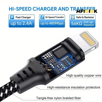 MFIGlGK 5pcs [MFi Certified] 5pcs Charging Cable, Lightning To USB Cable Lot Braided USB Cable 10ft For IPhone 14/ 13/ 12/ 11/ XS/ XR/ 8/ 7/ 6/ 5 Fast Charge Cord, MFIGlGK