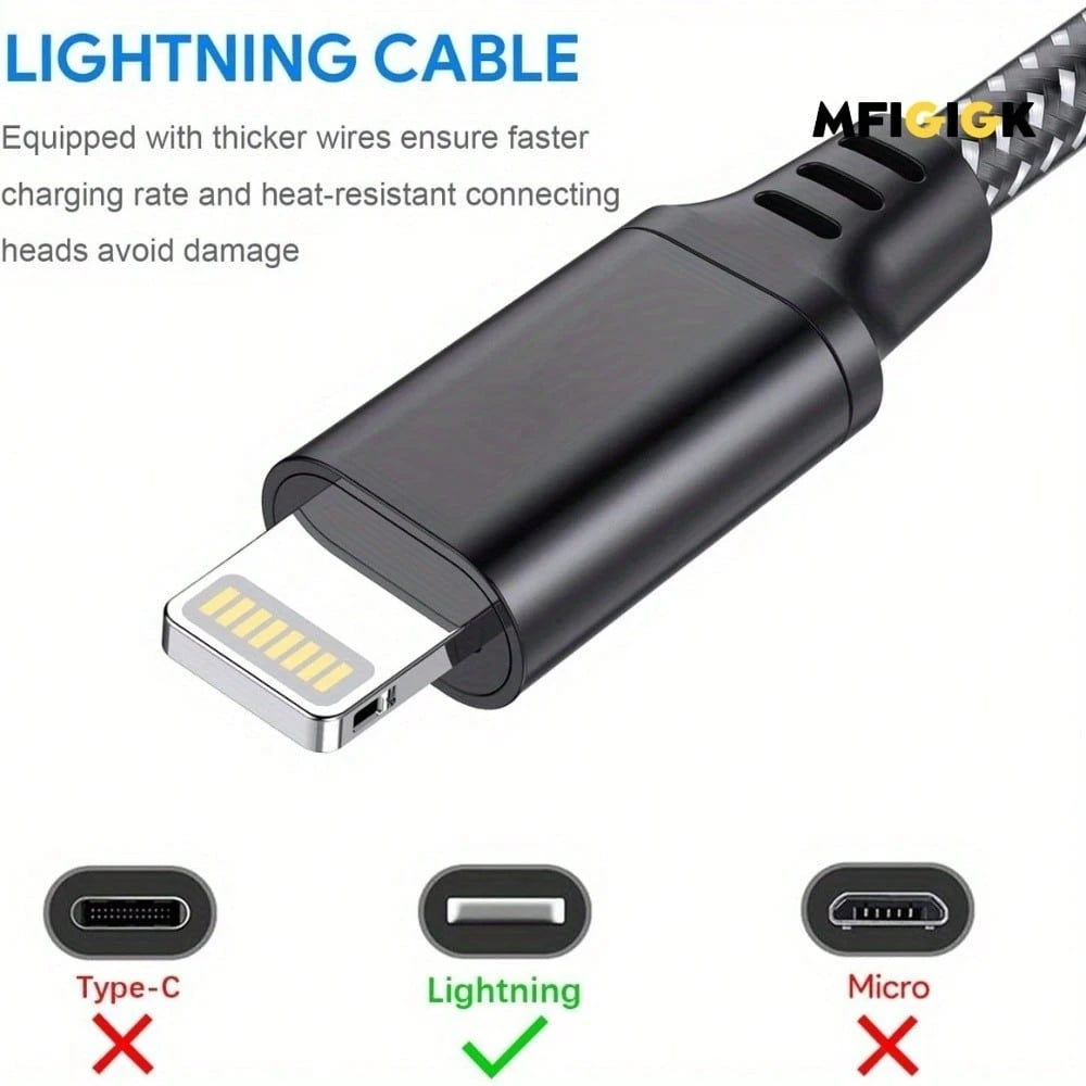 MFIGlGK 5pcs [MFi Certified] 5pcs Charging Cable, Lightning To USB Cable Lot Braided USB Cable 10ft For IPhone 14/ 13/ 12/ 11/ XS/ XR/ 8/ 7/ 6/ 5 Fast Charge Cord, MFIGlGK