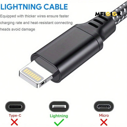 MFIGlGK 5pcs [MFi Certified] 5pcs Charging Cable, Lightning To USB Cable Lot Braided USB Cable 10ft For IPhone 14/ 13/ 12/ 11/ XS/ XR/ 8/ 7/ 6/ 5 Fast Charge Cord, MFIGlGK