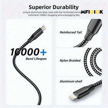 MFIGlGK 5pcs [MFi Certified] 5pcs Charging Cable, Lightning To USB Cable Lot Braided USB Cable 10ft For IPhone 14/ 13/ 12/ 11/ XS/ XR/ 8/ 7/ 6/ 5 Fast Charge Cord, MFIGlGK