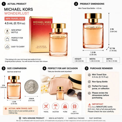 Michael Kors Wonderlust Eau De Parfum Mini 4ml/ 0.14 Fl Oz Travel Size Perfume For Women – Floral Oriental Designer Fragrance Gift For Her