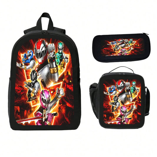 Mighty Morphin Power Rangers Cartoon Backpack Set 3PCS With Lunch Bag & Pencil Case School Backpack Travel Bag For Kids Students