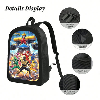 Mighty Morphin Power Rangers Cartoon Backpack Set 3PCS With Lunch Bag & Pencil Case School Backpack Travel Bag For Kids Students