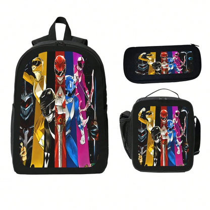 Mighty Morphin Power Rangers Cartoon Backpack Set 3PCS With Lunch Bag & Pencil Case School Backpack Travel Bag For Kids Students