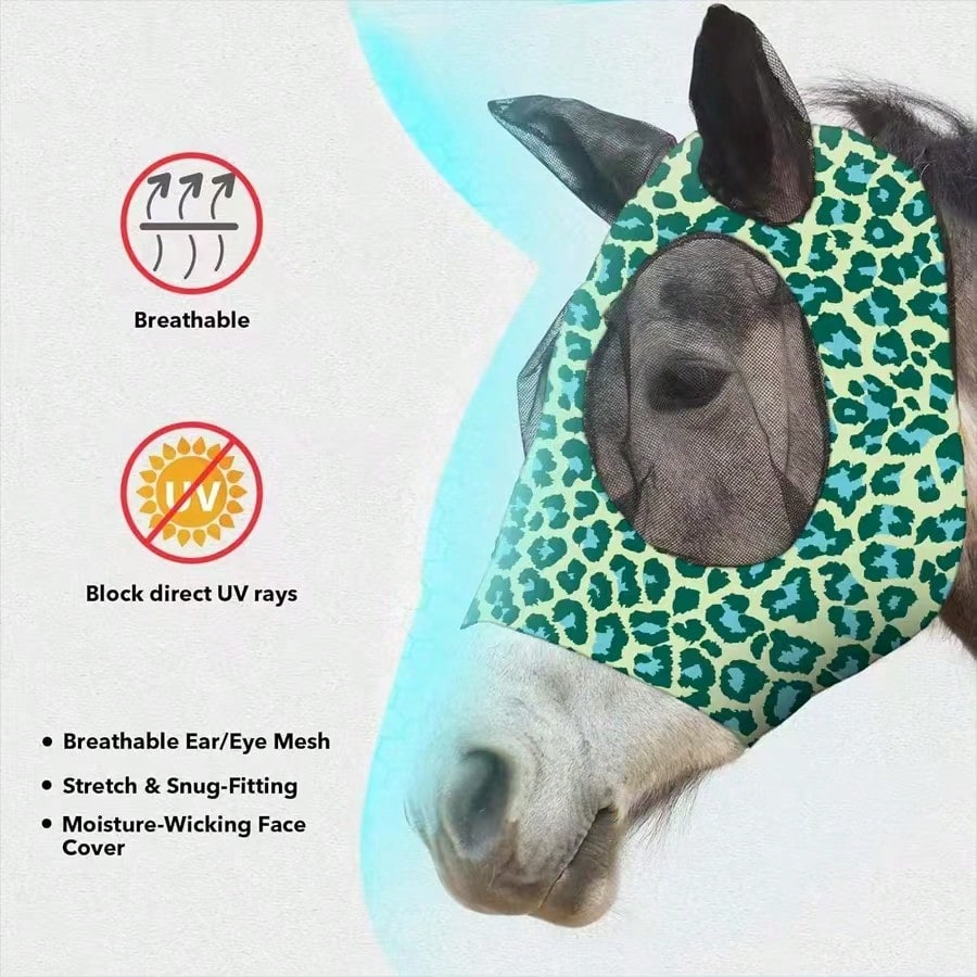 Milk Pattern UV Protection Anti-Insect Elastic Soft Comfortable Mesh Horse Face Mask Breathable Fabric Soft Mesh (M Size, L Size)
