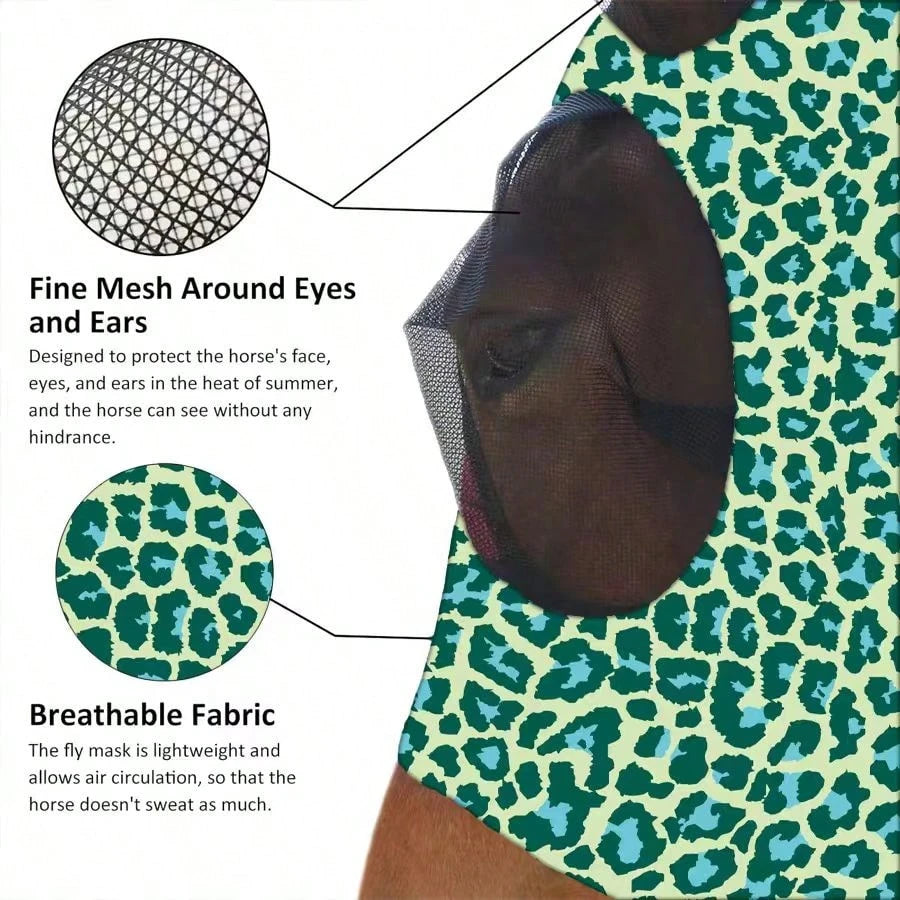 Milk Pattern UV Protection Anti-Insect Elastic Soft Comfortable Mesh Horse Face Mask Breathable Fabric Soft Mesh (M Size, L Size)